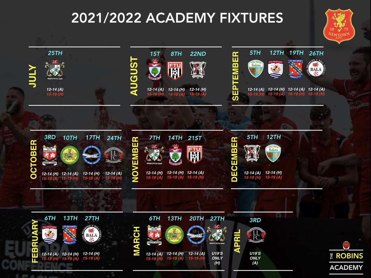 NewtownAFC's tweet photo. Our #RobinsAcadmey fixtures for the 2021/2022 season π We canβt wait to get started #pathway #futurerobins @CountyTimes @CTSport @my_newtown β½οΈ https://t.co/jhj5XGxPRi