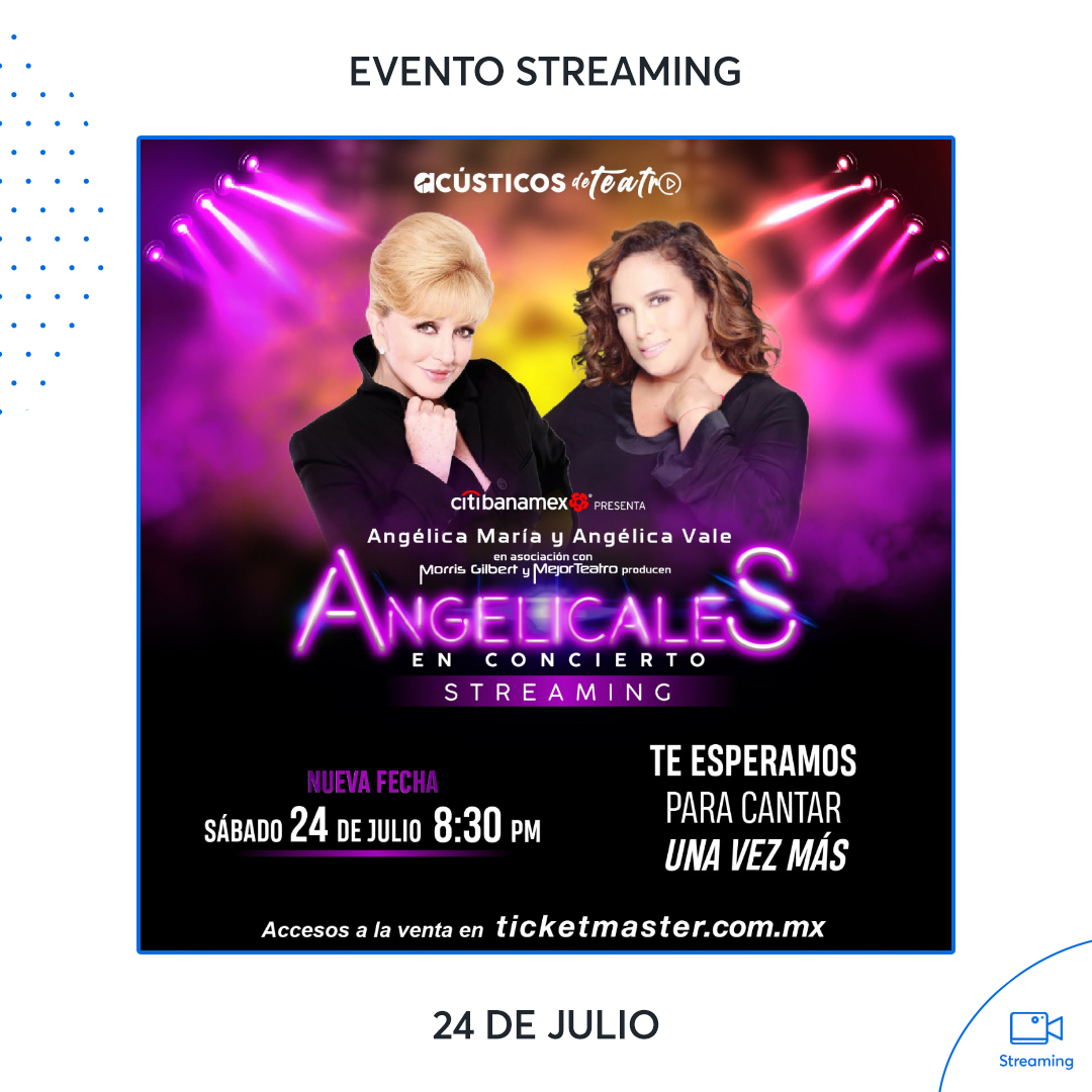 🙌 No te pierdas HOY el streaming de #Angelicales a las 8:30 de la noche con las incomparables voces de <a href="/angelicavale/">Angelica Vale</a> y <a href="/angelicamaria/">Angelica Maria</a>. 

Últimos accesos aquí 👇 
tkmx.link/AngelicalesStr…  

📧 Si necesitas ayuda escríbenos a <a href="/ServicioTM/">Servicio Tm</a>.