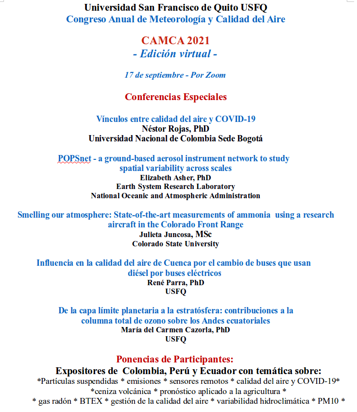 skukicaz's tweet photo. #Meteorología y Calidad del Aire #CAMCA2021 en @USFQ_Ecuador con @nyrojasr, @lizzyasher y participantes de #Colombia #Peru #Ecuador. Un evento de alto nivel, ¡Capacítate! Info y registro online: https://t.co/KyN964VRbA https://t.co/cWrWTwAXDk