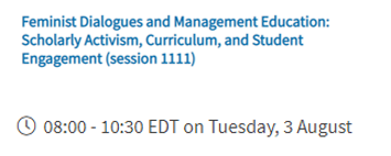 Ckaram12's tweet photo. Are you joining AOM 2021? Join our PDW on “Feminist Dialogues and Management Education: Scholarly Activism, Curriculum, and Student Engagement”

A fantastic group of business school faculty engaged in feminist scholar-activism, curricular redesign, and student engagements. https://t.co/G7ZYjV4YN6