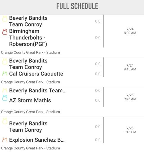 Schedule for PGF Nationals in Cali 🌴 Let's have a good week #BanditNation good luck to all teams!