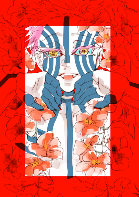 いちいさんがTwitterに投稿した猗窩座(鬼滅の刃)のイラスト。