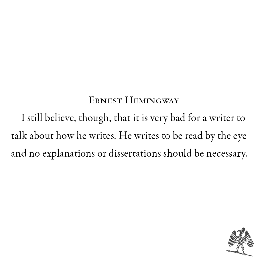 parisreview's tweet photo. “You can be sure that there is much more there than will be read at any first reading,” Ernest Hemingway, born on this day in 1899, told ‘The Paris Review’ in his 1958 Art of Fiction interview. Read more: https://t.co/82KUC875Sw https://t.co/fN4r8yqm55