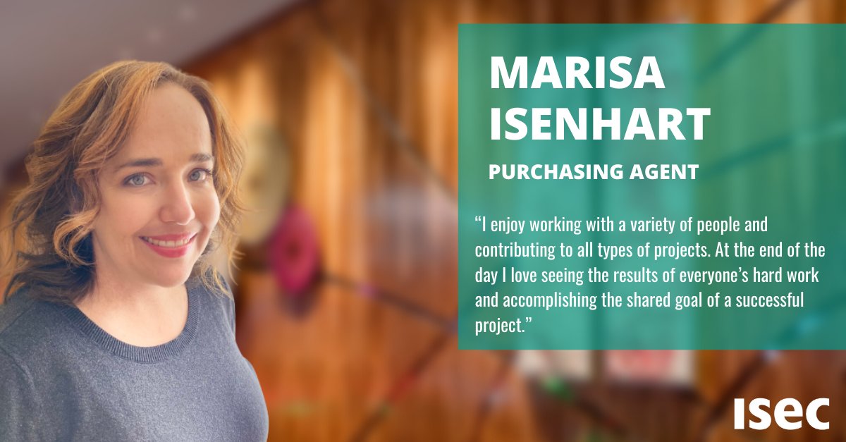 ISECBuilt's tweet photo. #WICWednesday Marisa Isenhart, ISEC Purchasing Agent, explains what she enjoys most about working in the construction industry.
#WIC #womeninconstruction #WiOPS #Construction #ConstructionIndustry https://t.co/UOfgEimtYT