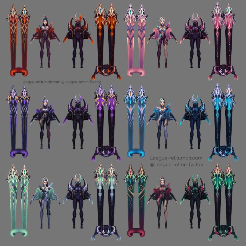 Front views for all the Evelynn chromas including her demon form o