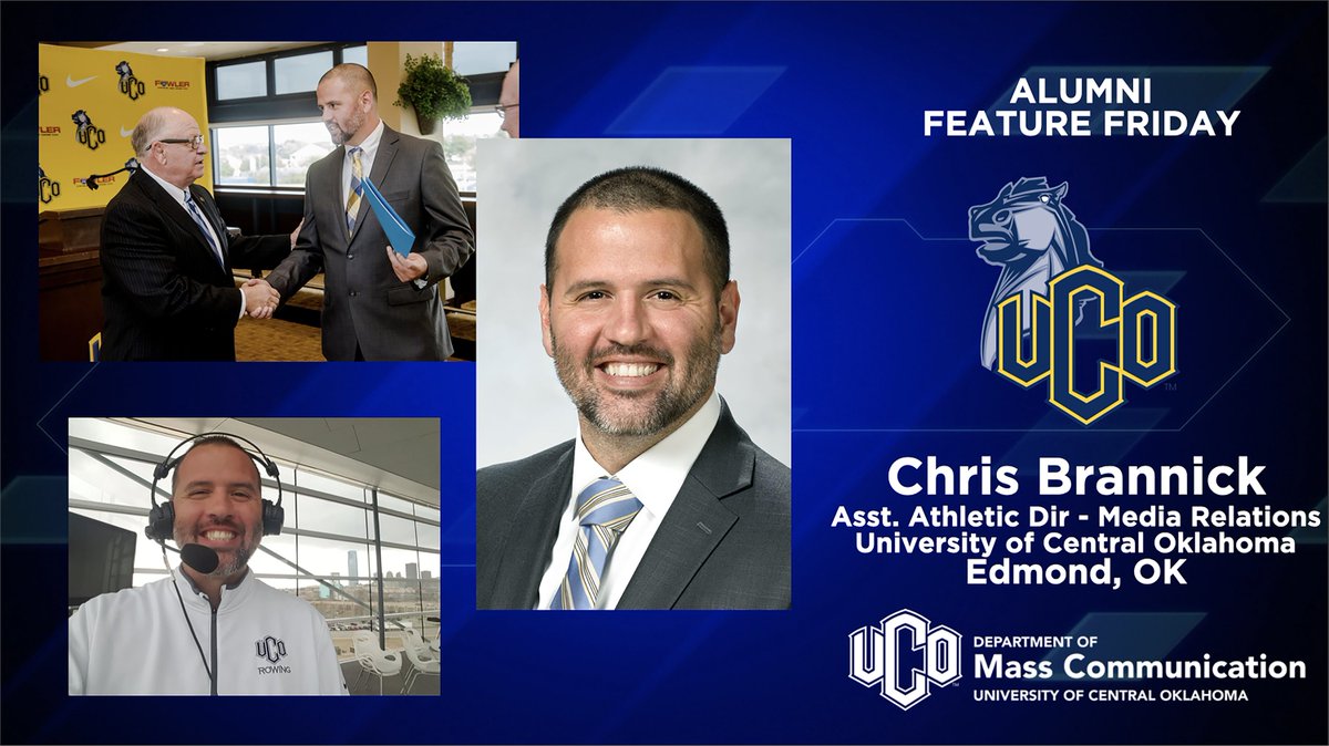 UCO_MCOM's tweet image. It's so much fun when we get to work with our students after they graduate. So this week's #AlumniFeatureFriday goes out to @chrisbrannick85 in @ucoathletics here at UCO! @UCOBronchos

Are you a #UCOMCOM grad and want to be featured next Friday? Send us a DM!
