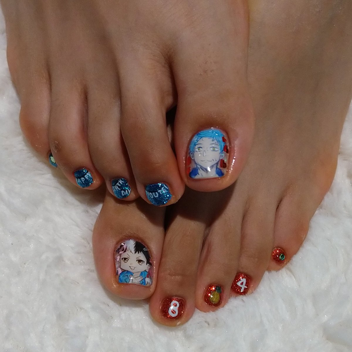 Hisae Nail お客様ネイル 推し様バースデー用 左右ラメ色違い可愛い ありがとうございました ネイル 痛ネイル キャラネイル ネイルアート 手描きイラスト 手描きネイル 手描き アート 模写 モチーフネイル 爪甲 3dネイル 3dnail Nail