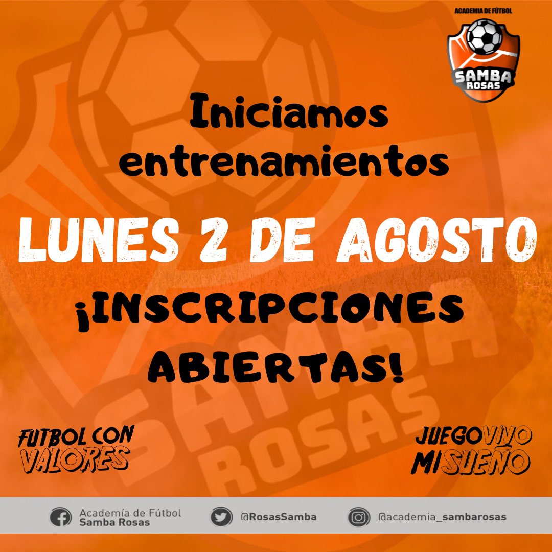 RosasSamba's tweet photo. ⚽️¡Faltan muy pocos días para iniciar nuestros entrenamientos!👏🏼

¡Qué emoción! 😊🥳

📣Seguimos con las inscripciones abiertas. 

¡No te quedes fuera!🧐

💥Pregunta por el descuento de hermanos 

#FutbolConValores #JuegoVivoMiSueño #FutbolConPasion #CdVictoria #Tamaulipas https://t.co/2ockphzeYW
