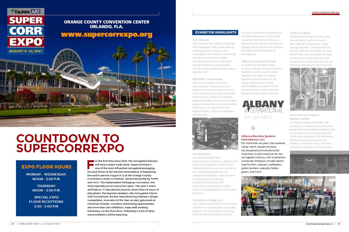 18 days until SuperCorr Expo. Check out exhibitor highlights in the latest issue of Corrugated Today.  #alliancemachine #supercorrexpo #corrugatedtoday #corrugated #packaging #boxes