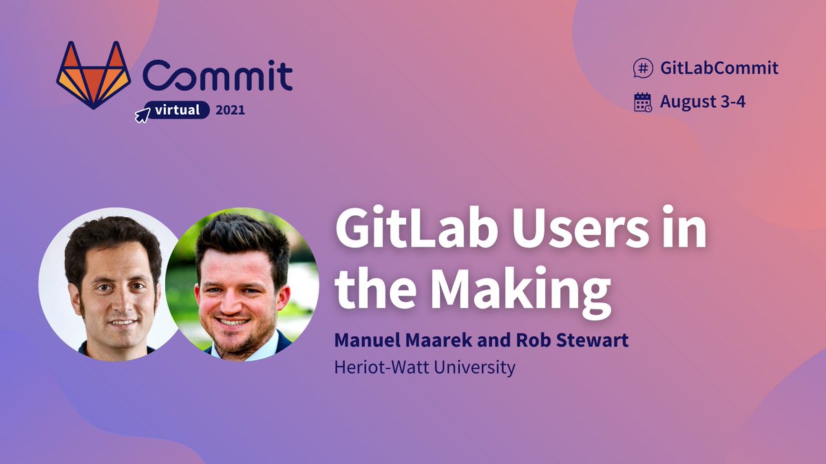 Join <a href="/Manuel_Maarek/">Manuel Maarek</a> and I at #GitLabCommit when we talk about teaching coding across our global campuses at <a href="/HeriotWattUni/">Heriot-Watt University</a>. We use GitLab for automated code assessment and to facilitate student peer feedback. Join us and the <a href="/gitlab/">🦊 GitLab</a> community in August: gitlabcommitvirtual2021.com