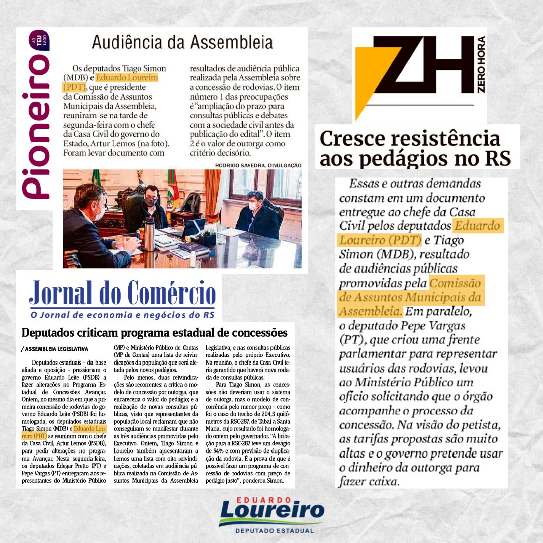 À frente da Comissão de Assuntos Municipais, estamos trabalhando forte para atender as regiões atingidas pelas praças de pedágio, abrindo espaço para debater o tema, colher sugestões de mudanças e garantir maior prazo nesta discussão. Esse trabalho é destaque hoje na imprensa.