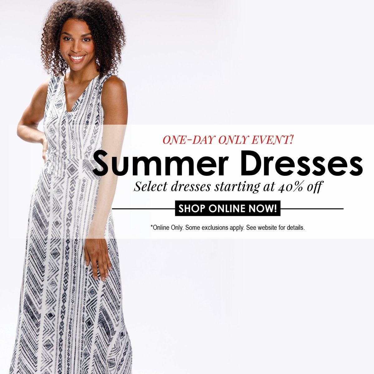 TODAY ONLINE ONLY! Select dresses starting at 40% off🎉 bit.ly/3hUhz3P

#DressSale #SummerDresses #summervibes #TodayOnly #OneDaySale #OnlineOnly #OnlineShopping #ShopOnline #OnlineNow #RetailTherapy #Dresses #Summer #ShopRedCoral #WomensClothing #ShopLocal