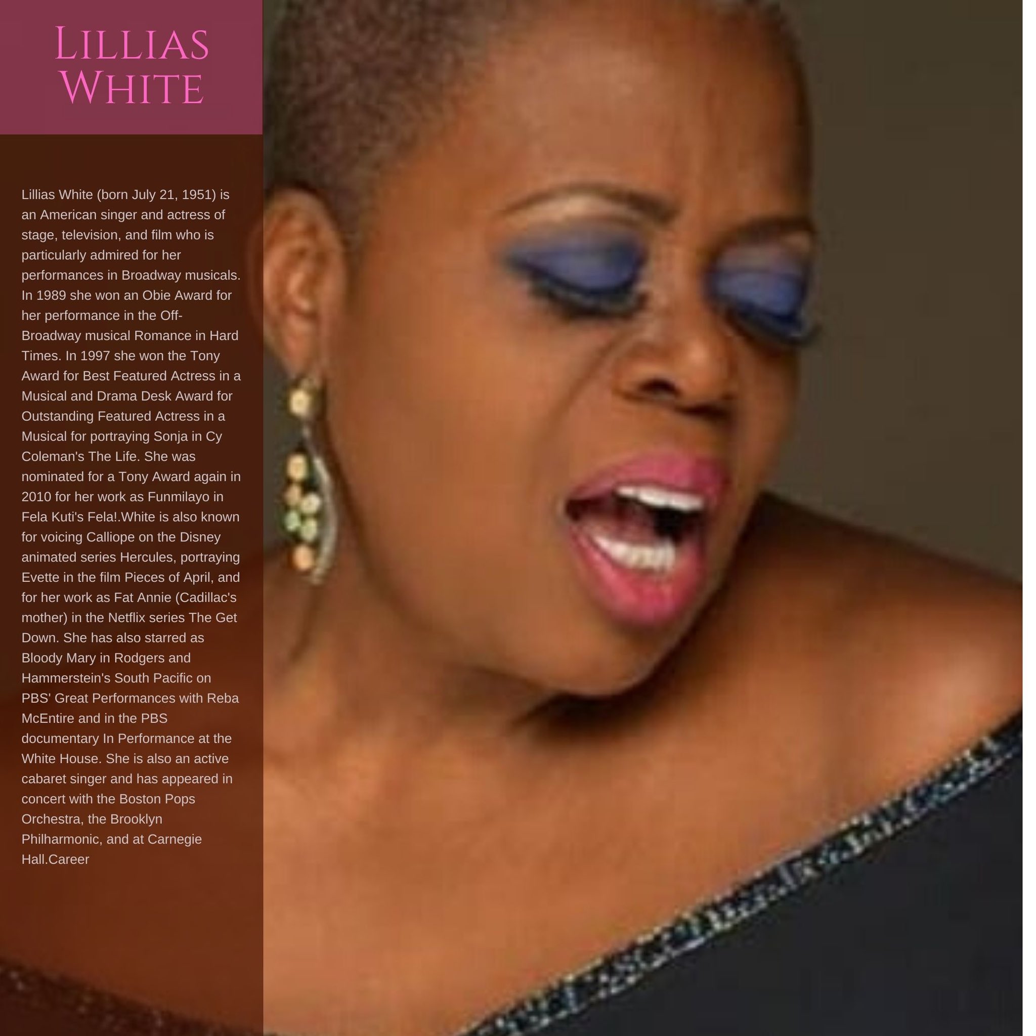 Happy birthday to Lillias White. 
 