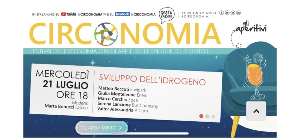 Tra poco sui canali di circonomia.it parliamo di #idrogeno

#Circonomia2021 <a href="/circonomia/">Circonomia</a> <a href="/erica_ambiente/">ERICA</a> <a href="/eprsocial/">Eprcomunicazione</a> <a href="/greeningmktIT/">GreeningMarketingIT</a>