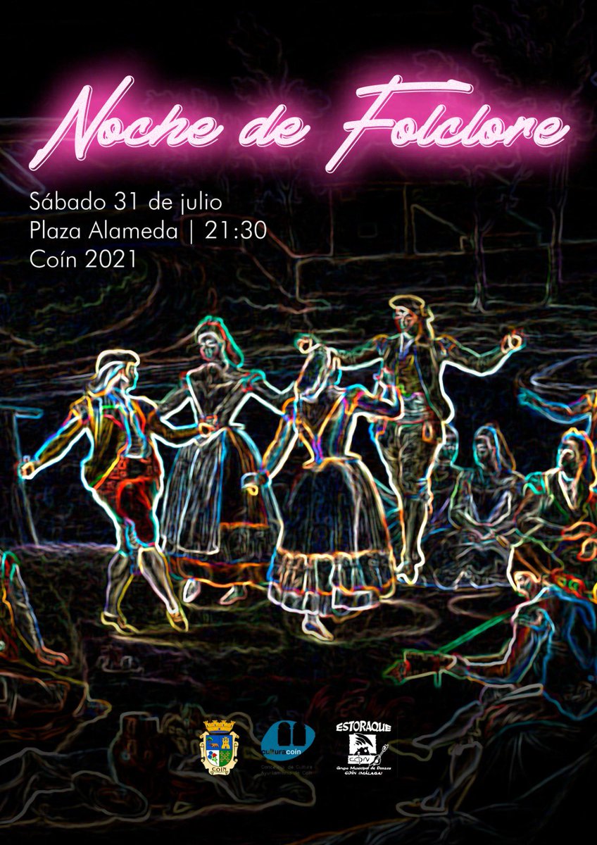 AytoCoin's tweet photo. ➡️ Añadimos a la agenda cultural, los bailes populares, bajo el nombre "Noche de Folclore" 💃🕺. Una noche donde podremos disfrutar del Grupo Municipal de Danzas Estoraque de Coín.
#Coín #CoínMLG #Coinescultura #BailesPopulares #Estoraque https://t.co/pCKl0VQwTT