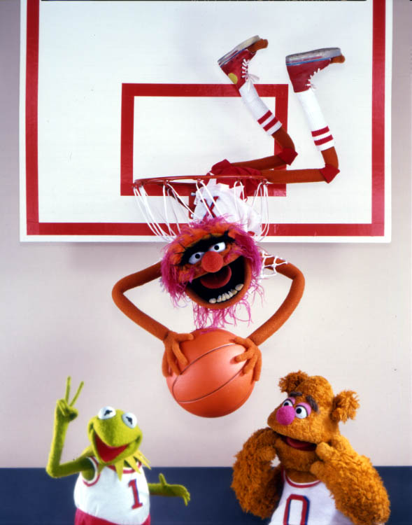 Muppet Intramural Sports are always a slam dunk! We play for a few minutes, then have to get Animal out of the net, then we break for snacks.