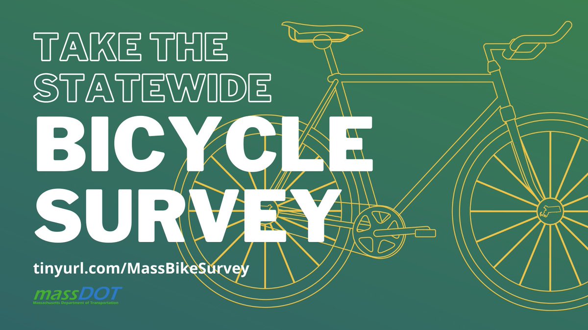 Have you heard? <a href="/MassDOT/">Mass. Transportation</a> is conducting a survey to learn more about the biking in MA! 🚲

They want to hear from everyone, including non-bike riders, about biking and the impact from the pandemic. Be sure to take a moment to share your feedback with them: tinyurl.com/MassBikeSurvey