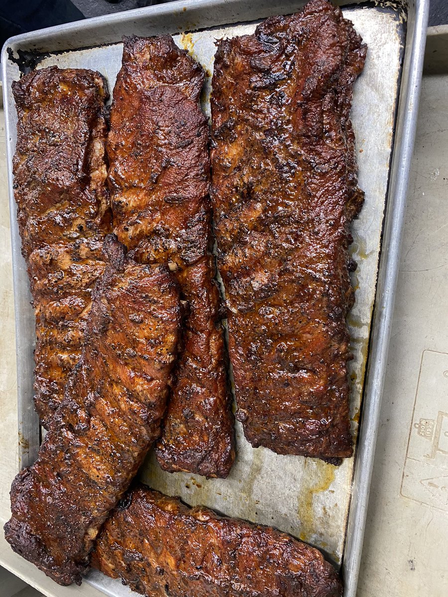 St. Louis style pork ribs hot off the pit.                              g.page/MeyersElginSmo…