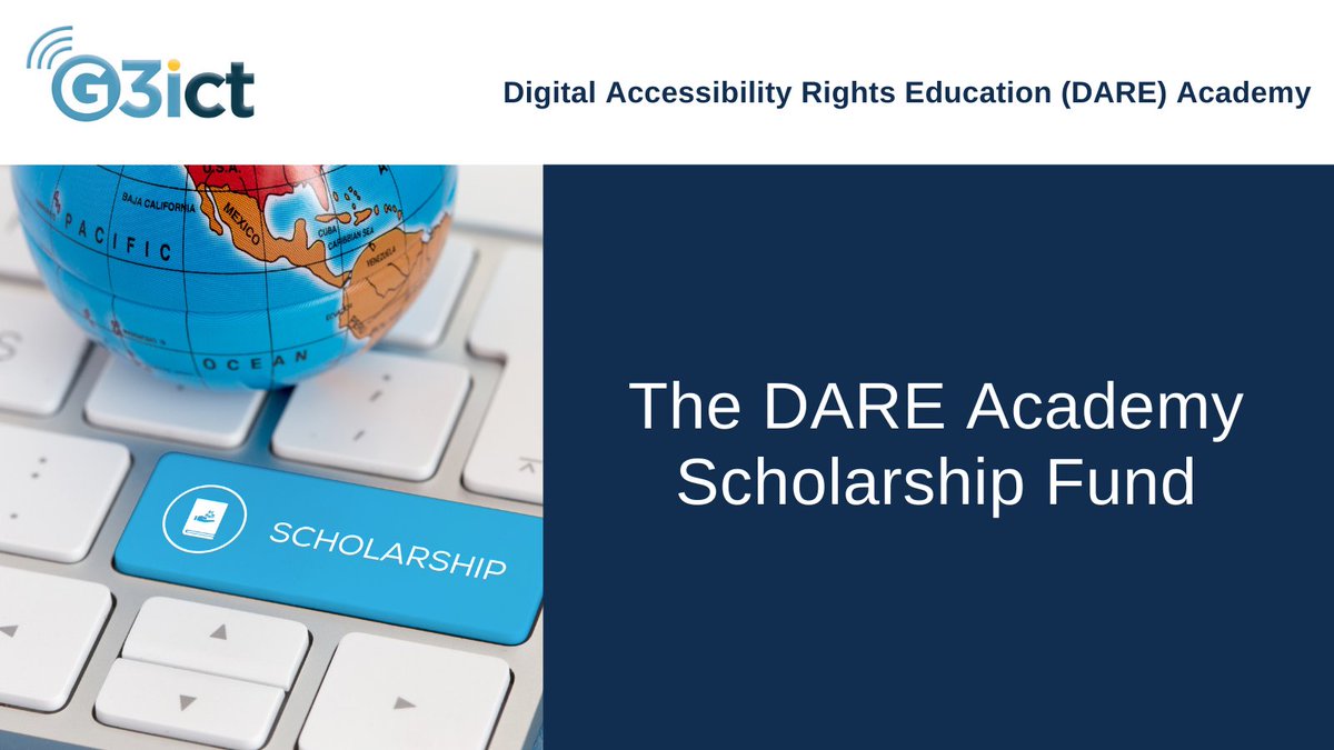 G3ict's tweet image. If you are interested in getting certified as an #AccessibilityProfessional, you are welcome to benefit from our recently launched #DAREAcademy Scholarship Fund.

 Find out more &amp;amp; apply bit.ly/2VP51Cb

#Accessibility #Scholarship #DigitalInclusion #Certification #CPACC