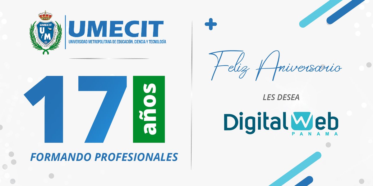 DigitalWebPty's tweet image. De parte de todo el Equipo de DigitalWeb, queremos extenderle nuestras sinceras felicitaciones a @umecit por su 17º Aniversario transformando la vida de miles de panameños 🎊✨ ¡Muchos Éxitos!

#digitalmarketing #redessociales #socialmediamarketing #panama #marketingpanama
