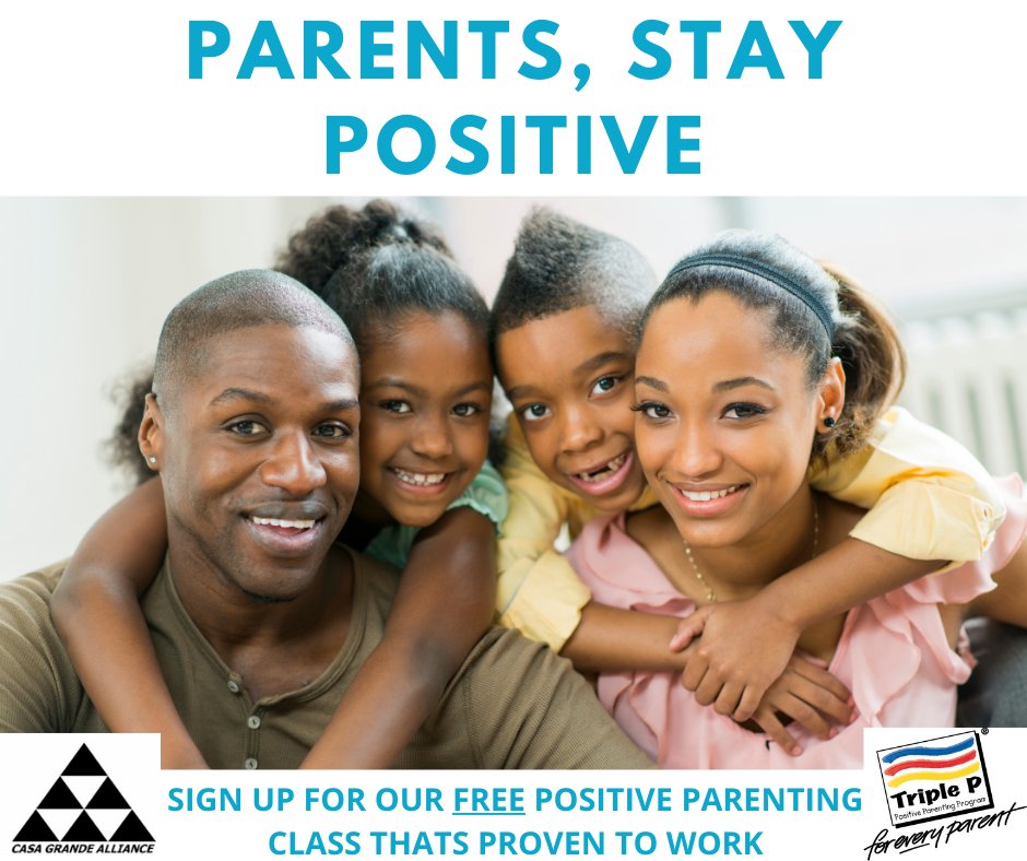 Our Group Triple P Classes Start today! 
6PM at the Casa Grande Alliance office!
Don’t miss your chance to join our FREE Positive Parenting Class and learn how to raise confident healthy children.
to register for our next class, visit our website at casagrandealliance.com/triple-p-paren…
