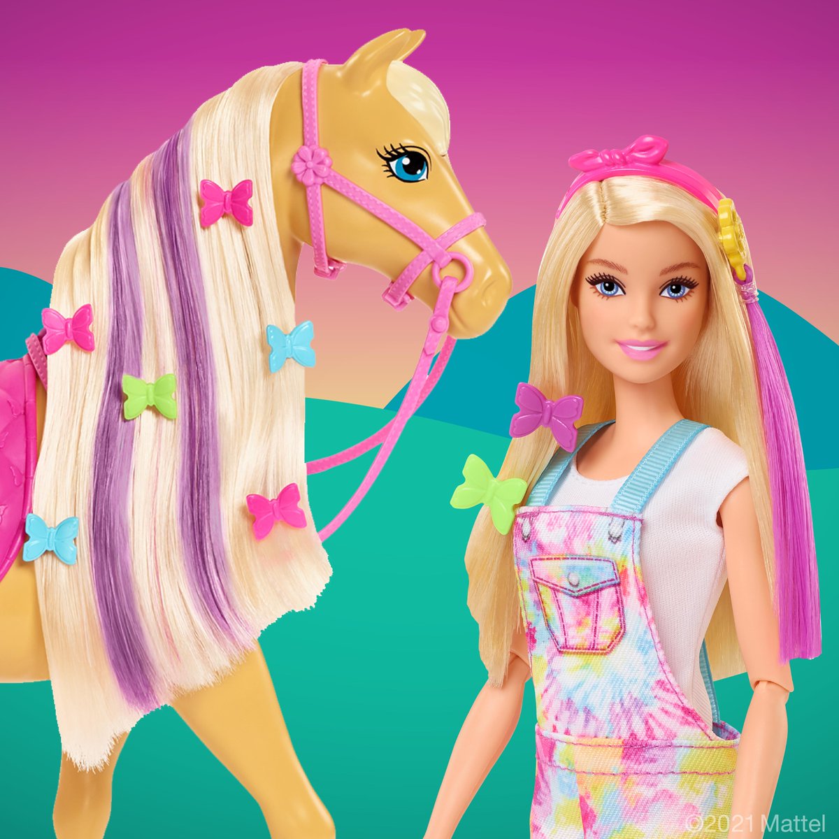 Barbie on Twitter: up for a summer of styling fun and animal friendship! 🐴 From color reveal highlights hair clip accessories, kids can saddle up for mane attraction no