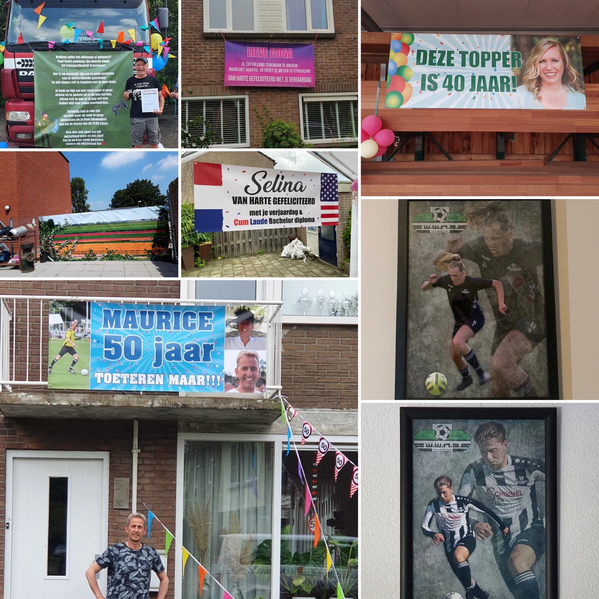 Jarig, pensioen, jubileum of gewoon voor decoratie? Verrast worden met een mooi spandoek (of poster) ontworpen door WvL Design maakt het toch extra leuk 🎉