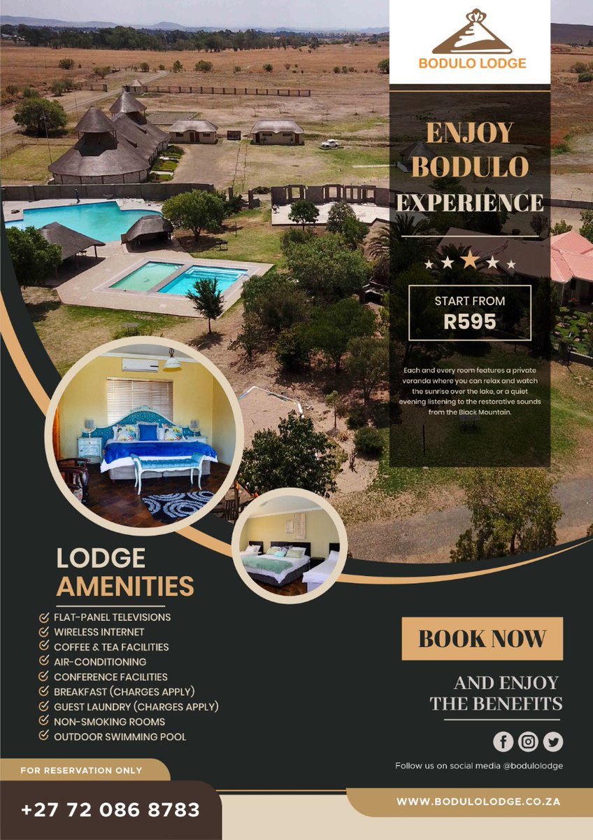 bodulolodge's tweet photo. Enjoy your dream holiday for as little as R595 

#bodulologde #holiday #instatravel #thabanchu #botshabelo

Let's Connect
☎️ +2772 086 8783
📩bookings@bodulolodge.co.za
📍Bodulo Lodge, Farm Koele 97, Thaba Nchu, Bloemfontein, 9780 
🤳@bodulolodge
🌐 https://t.co/JOUbpunw6Z https://t.co/6yRdu2NAoA