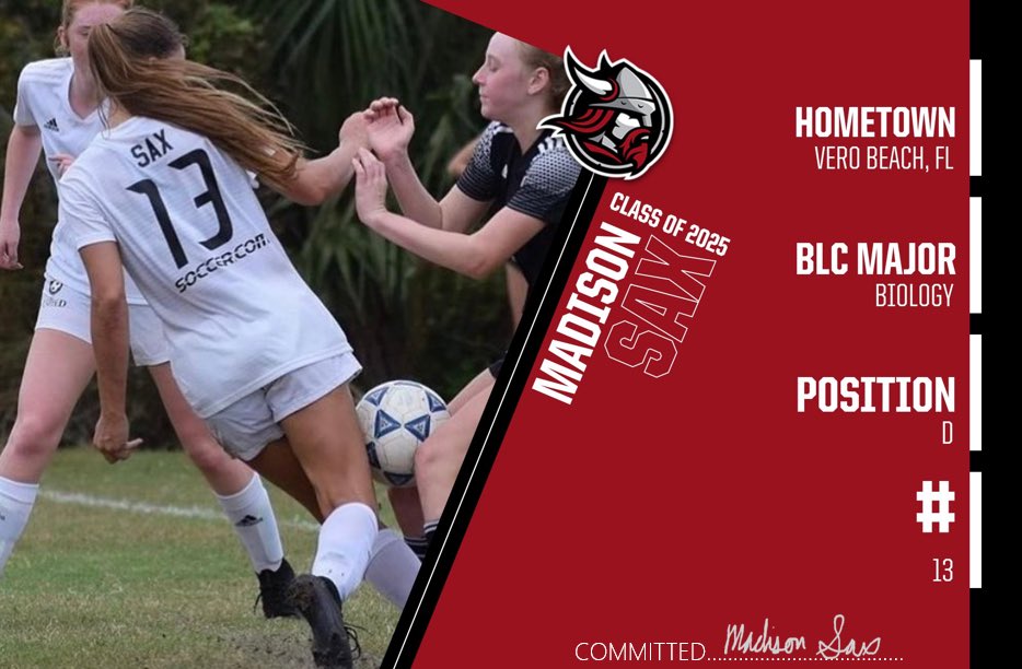 BLCWSoccer's tweet photo. Give a warm welcome to Madison from Vero Beach, FL 🇺🇸! She’ll study Biology here at BLC in pursuit of her dream job as a Heart Surgeon. She chose BLC “for the soccer program”! Madison is also a fan of both the Minnesota Vikings and Minnesota Wild! #13! ⚽️🔴⚪️⚫️#GoBLC https://t.co/YOIg50CzKl