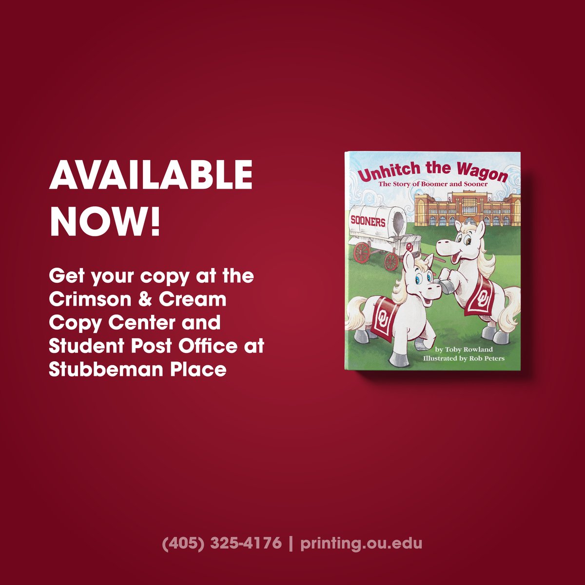 OUPrinting's tweet photo. In Unhitch the Wagon, The Story of Boomer and Sooner, young Sooner fans – and young-at-heart fans – will love hearing about the ponies’ efforts to train and be strong enough to be chosen to be Boomer and Sooner. https://t.co/yIUmS4NWpf