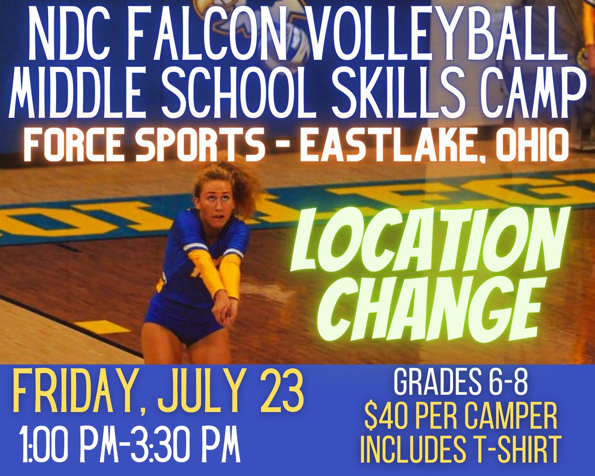 We are two days away from the NDC Elite Volleyball Camp and the Middle School Skills Camp at Force Sports in Eastlake, Ohio!     Email Coach Hinkle thinkle@ndc.edu for more info or to sign up!