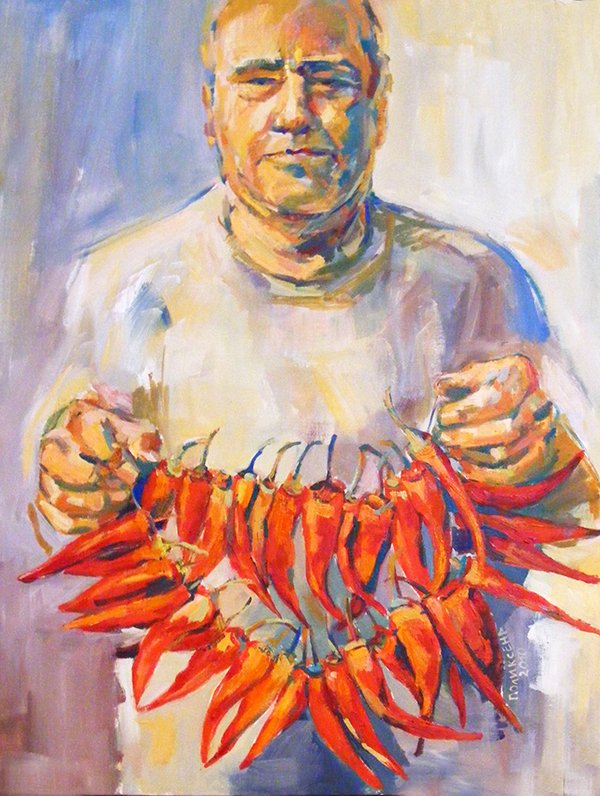 Poly is participating in DoinGud's 'Origins' Exhibition 

The submitted work 'Father' is
traditional impressionism oil paint work, depicting her own father in the process of presenting his artwork in the form of traditional preparation of dried chilly peppers.

#DoinGudOrigins