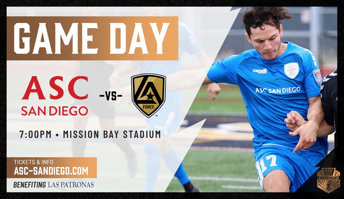 ascsandiego's tweet image. It's #GAMEDAY ‼️

🆚ASC vs. @losangeles_force
🏆@nisasoccer Independent Cup 
⏰TONIGHT at 7PM
🏟At Mission Bay Stadium
🎟Get your tickets at asc-sandiego.com/tickets

#ASCSD #NISA #NISAIndCup21 #LAForce