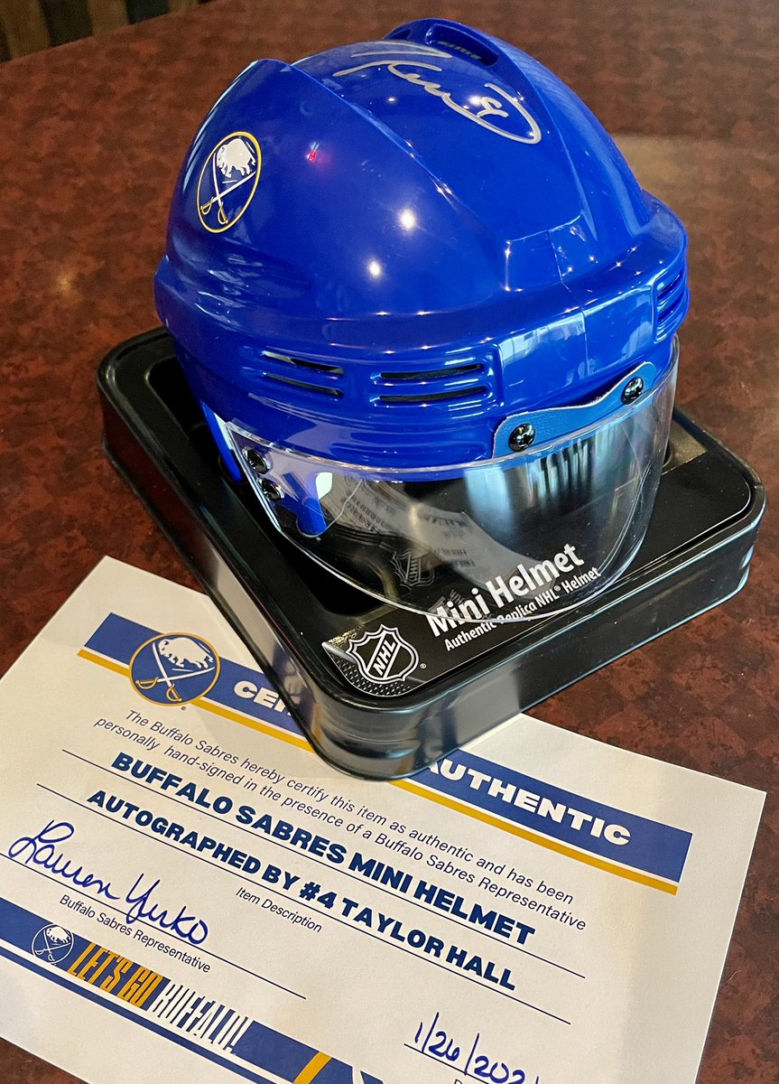 AmherstAleHouse's tweet photo. 🚨 In the spirit of the #NHLExpansionDraft tonight….
RT and like this post to enter to win a signed Taylor Hall #Sabres mini helmet. 
Random winner selected at 9pm tonight. 🤞 https://t.co/N8ShtxVBxU