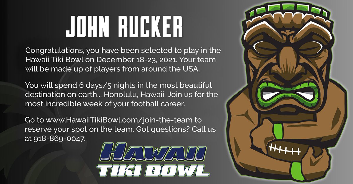 Jrucker1304's tweet photo. I just want to thank God for this blessing and I’m honored to be invited to the Tiki Bowl!! @CSmithScout @DC_Pioneers @TNGridironScout @k_rams10_52 @HawaiiTikiBowl https://t.co/QKY6CDqp6G