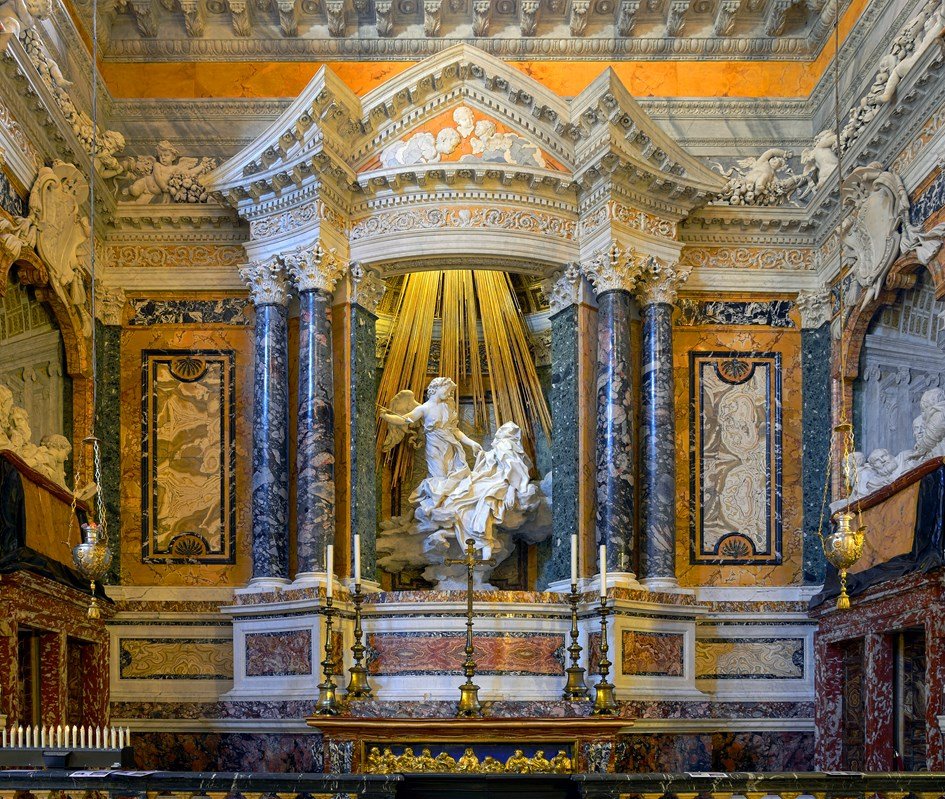 The Ecstasy of Saint Teresa by Gian Lorenzo Bernini in Cappella Cornaro, Santa Maria della Vittoria (Rome, Italy)