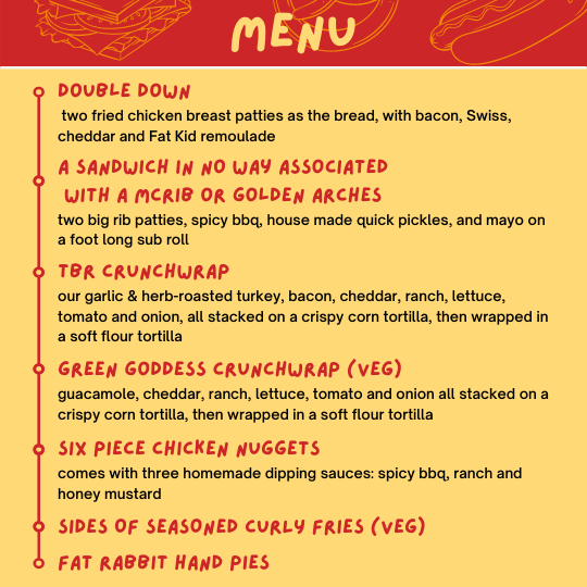 bigspoonco's tweet photo. MENU DROP from our clients @FatKidSandwiches- it's a Fat Kid twist on some fast food favorites. Come out to @hatchcafe on Saturday for this unique pop-up and some delicious hand pies from @fatrabbitcakes.

Pre orders open TONIGHT with walk in spots available too.
#RVA #RVADine https://t.co/CSs3DDp7d7