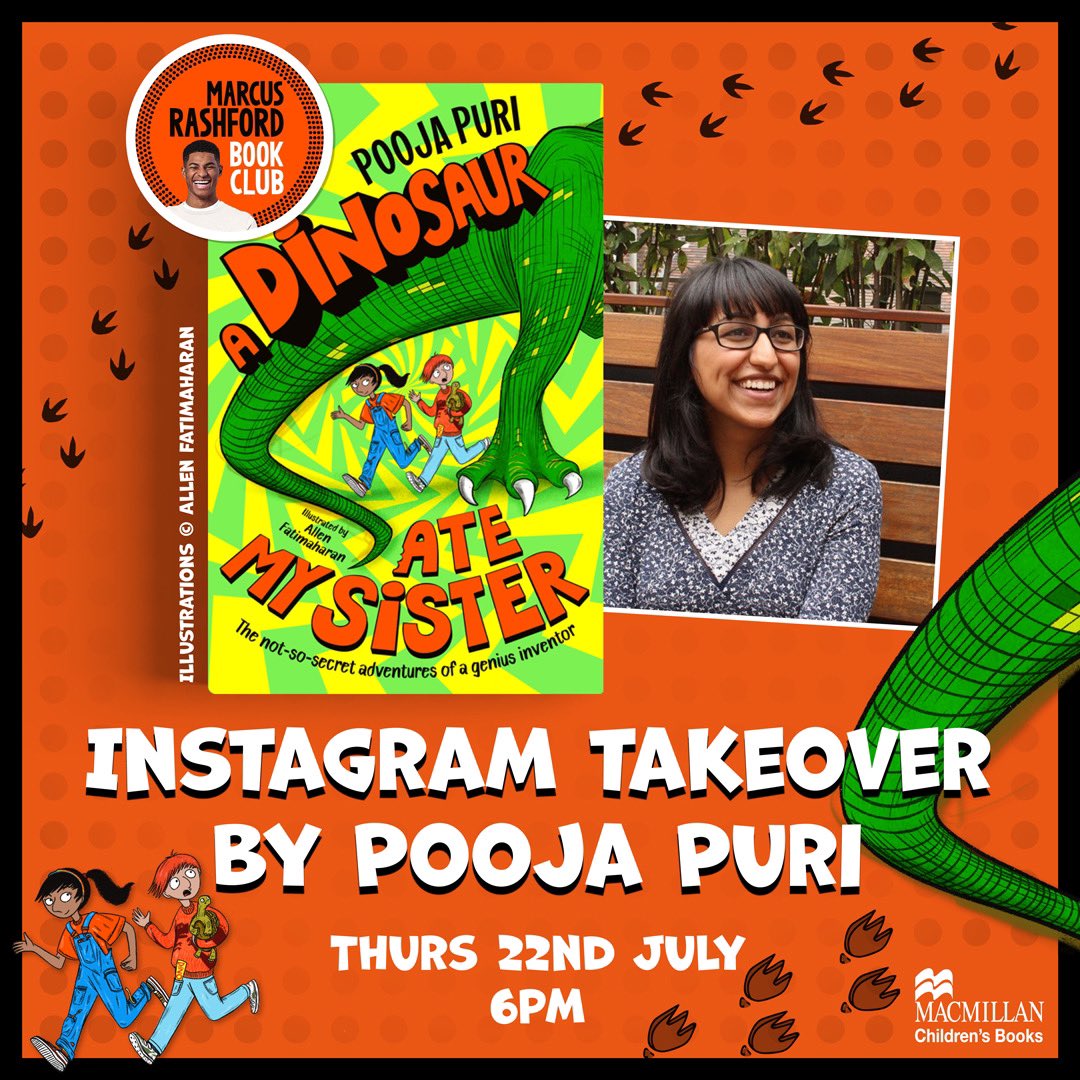 🗣 parents with children aged 8+

Head over to my Instagram stories tomorrow (thurs) at 6pm to hear from Pooja Puri, author of my first book club title ‘A Dinosaur Ate my Sister’. A great opportunity to learn a little more about the book 🦖♥️ #MarcusRashfordBookClub