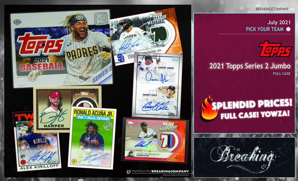 BreakingCompany's tweet image. "Pick" your pleasure! ⛏️

✅ 21 Topps Series 2 Jumbo Case PYT

✅ 21 Panini Select Pick One, Get One

✅ 21 Topps Museum Collection Case PYT

✅ 21 Topps Archives Sig Series Ret Case Hit Draft

✅ 21 Topps Gypsy Queen Case PYT

➡️ thebreakingcompany.com