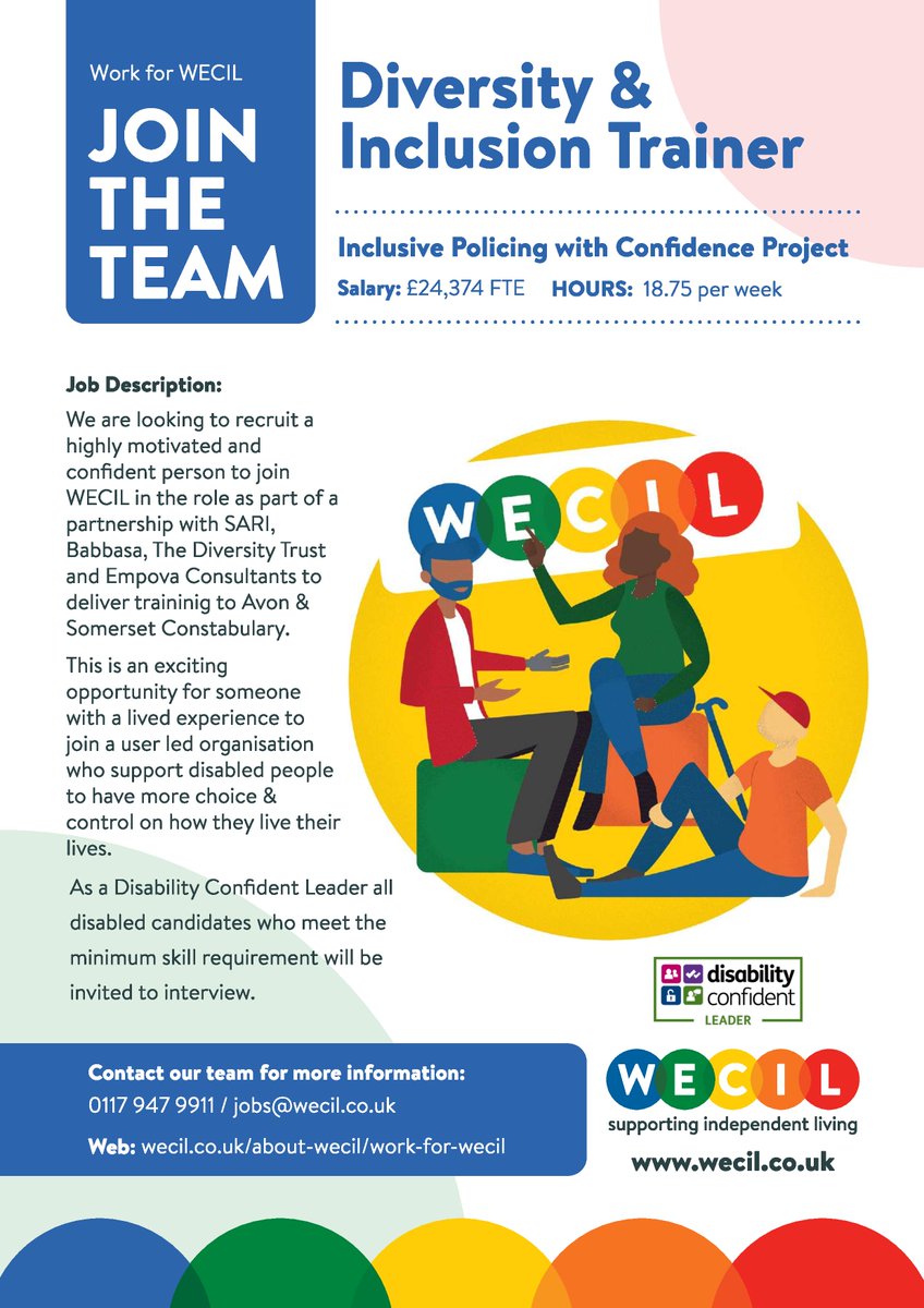 WECILBristol's tweet photo. We're hiring at WECIL:

For more information go to https://t.co/BseHSsIL97

#recruitment #jobs #hiring #disability #inclusiverecruitment #disabilityconfident https://t.co/7qfwKF1D2Y
