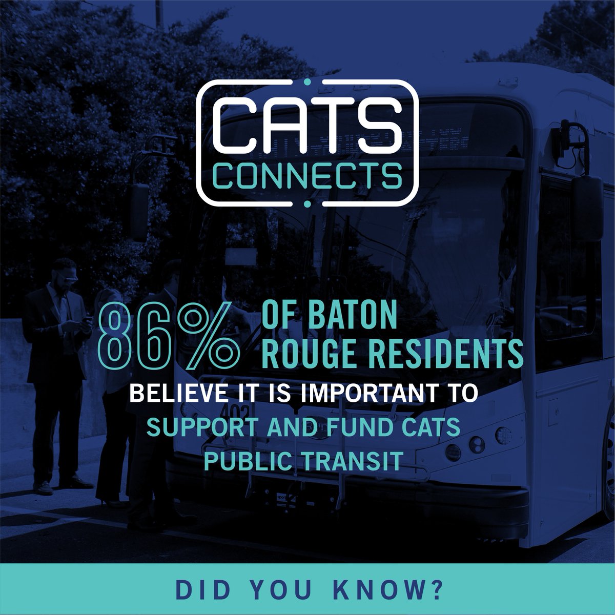 BTRCATS's tweet photo. 86% of Baton Rouge residents believe it is important to support and fund CATS public transit. #CATSConnects https://t.co/A8HLXDFJf3