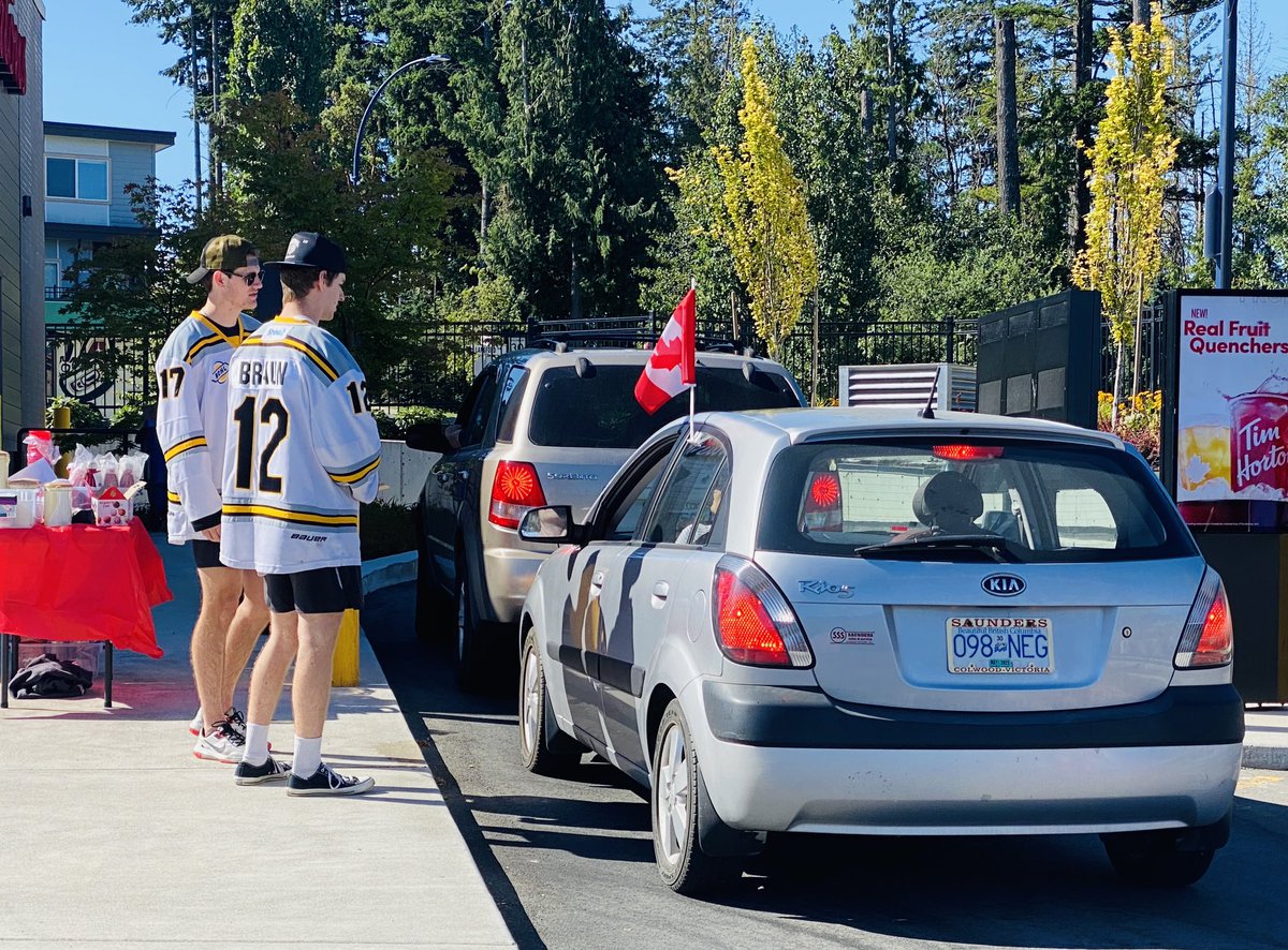 TIM HORTONS CAMP DAY!⛺️

We are proud to be at <a href="/WesthillsInBC/">WesthillsBC</a> helping out with <a href="/TimsCamps/">Tim Hortons® Foundation Camps</a> 

Stop by and spin the wheel with a Grizzlies player in the drive-thru with any donation!

Buy a coffee. Change a life.💛 🖤 

 #Westhills location is 3150 Langford Lake Road!

#TimsCampDay