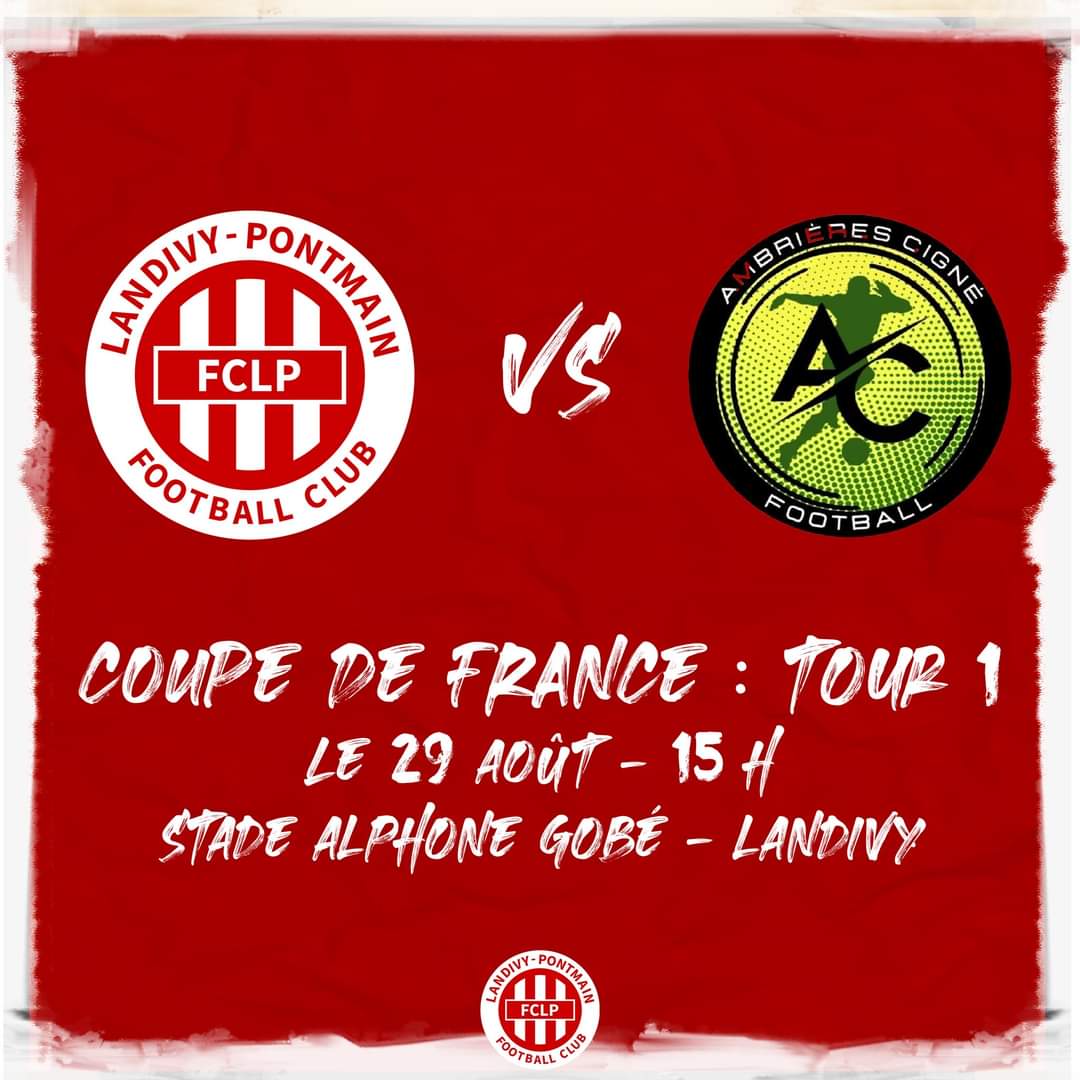 FPontmain's tweet photo. Le FCLP attendait avec impatience le tirage de la Coupe de France de Football.

Son 1er adversaire de la saison sera le Ambrieres Cigne Football (1ère division) à domicile le dimanche 29 Août à 15h au Stade Alphonse Gobé à Landivy ! https://t.co/3BJnOTQ6Sf
