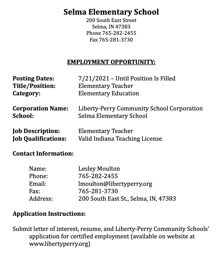 bcs_asstsupt's tweet photo. Selma Elem is seeking a teacher to join our team.  Interested candidates should contact me. #LPSelma https://t.co/Uoj3W7bRao
