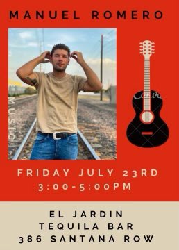Awesome to see local-talent-made-good <a href="/_MANUELROMERO/">Manuel Romero</a> returning to his stomping grounds to jump-start his first concerts since the pandemic.  Check him outdoors at El Jardín this Friday—-and welcome back Manuel!  x.com/sliccardo/stat… via …