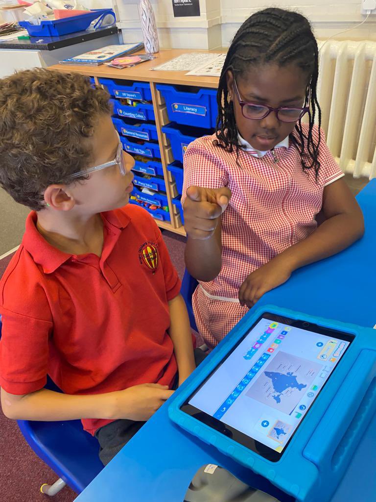 EarlsfieldSch's tweet photo. Year 2 are coding experts! Here we are using directional vocabulary to direct our sprite around India. We had fun planning and debugging our algorithms to send our sprite on a tour of the major cities.  #thinkcreatively, #workcollaboratively #reasonsystematically @ScratchJr https://t.co/bljtymZCPG
