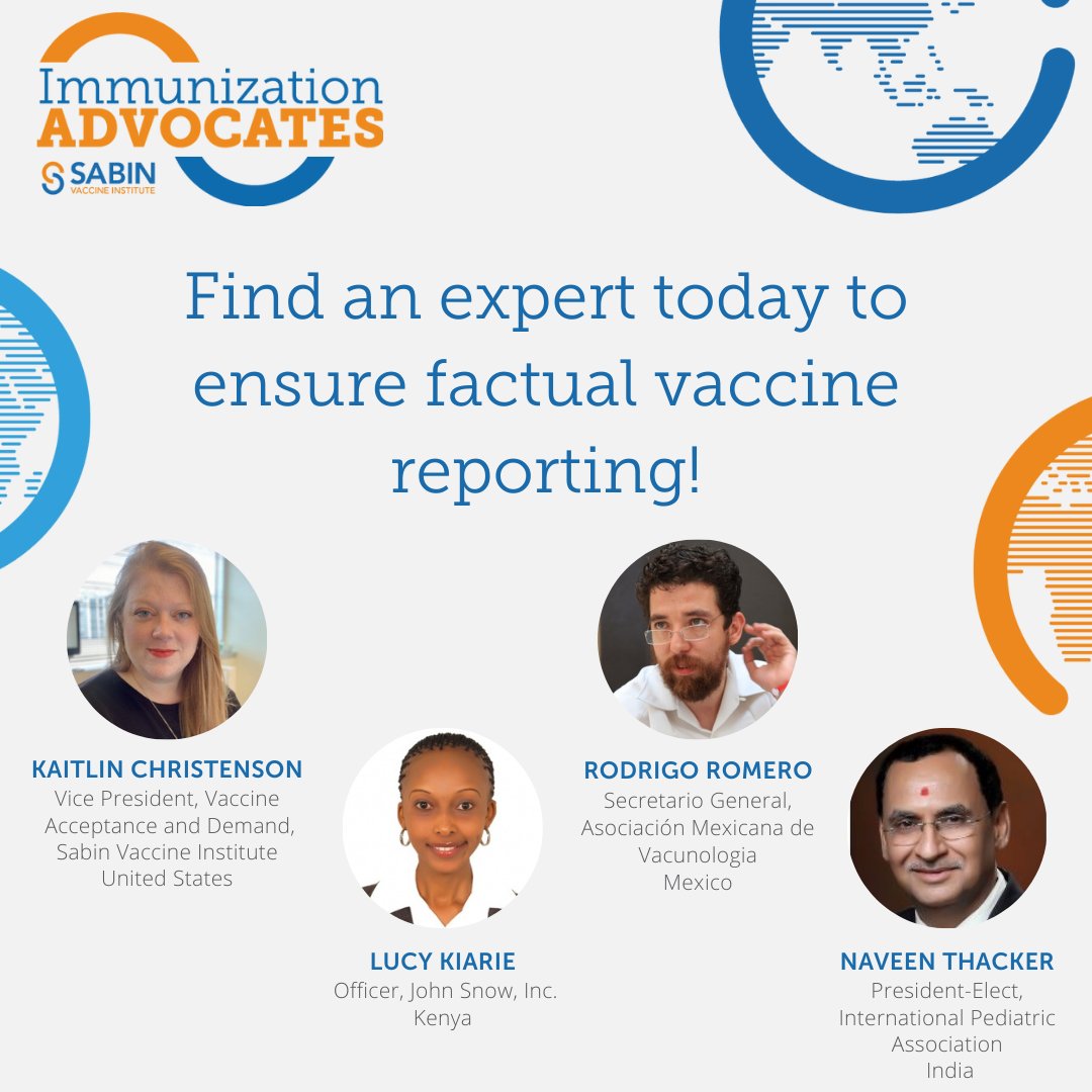 sabinvaccine's tweet photo. Calling all journalists! Connect with experts across specialties in #vaccines through the Immunization Advocates Find an Expert tool:  https://t.co/ngaFtHQ0Kl #misinformation #FactReporting #VaccinesWork #covid19 https://t.co/nodOuiOYC5