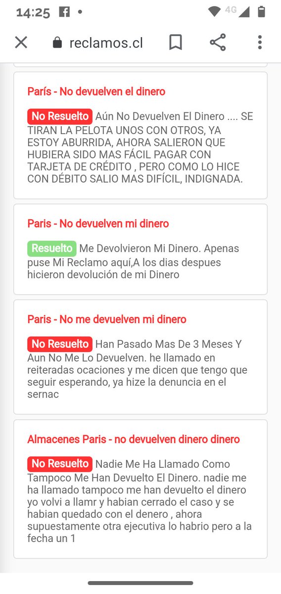 Fabiolistons's tweet photo. @tiendas_paris @SERNAC @Marketplace #Paris #marketplace #reclamos #devolverdinero #Abuso quiero la devolución de mi dinero, miren todos los reclamos de Almacenes París por lo mismo. @chilevision @TVN @tvnredbiobio @LaRedTV @biobio https://t.co/slAhKO3r4M