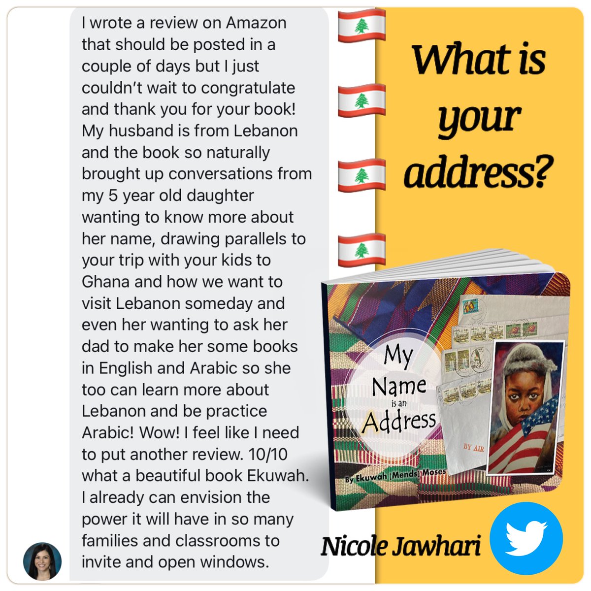 🇱🇧🇱🇧#LEBANON 🇱🇧🇱🇧#Arabic 

Mother and educator <a href="/nicolejawhari/">Nicole Jawhari</a> shared her family’s connection with 
#MyNameIsAnAddress! Please read and share with immigrant families…🔥🔥🔥

#parentengagement #familyliteracy #MLLChat_BkClub #MLLs #ELLs #Bilingual #MultiLingual #EduMatch