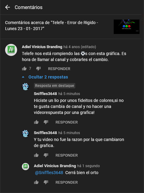 adielzwei's tweet photo. — Seu vídeo não foi a razão pela qual a Telefe mudou de grafismo.
— Feche o cu!
#YTComments https://t.co/tYEZp6ArAZ